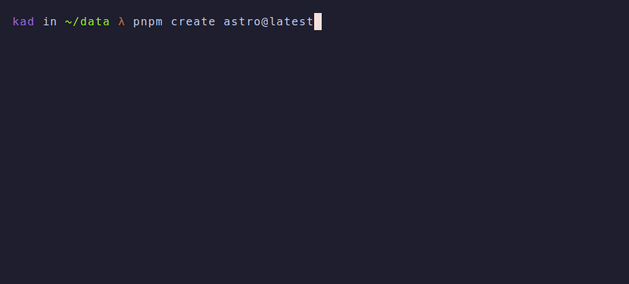 GIF showing the creation of a new Astro project