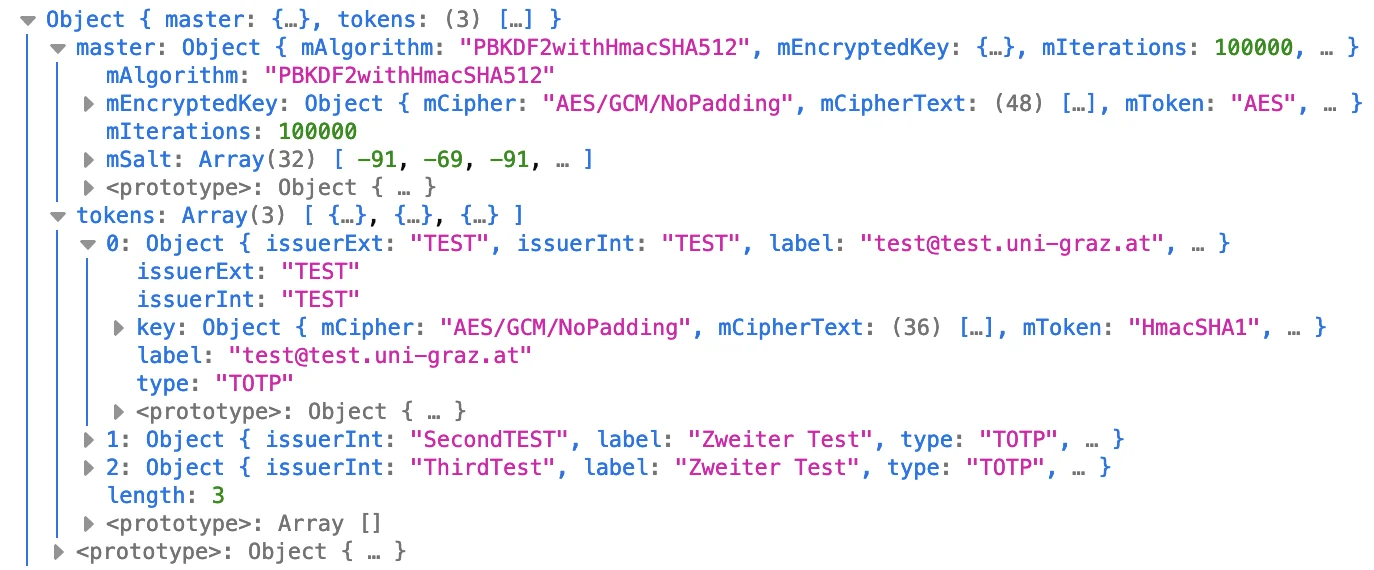 Object structure parsed from the export file